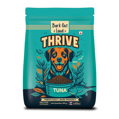 Thrive- Bark Out Loud Real Tuna Fish Dry Dog Food | Antioxidants, Omega, Multivitamins | Yucca for Digestion (800 gm)