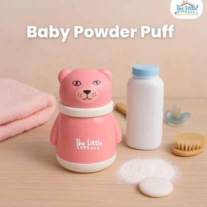 THE LITTLE LOOKERS Portable Baby Skin Care Baby Powder Puff With Box Holder Container For New Born & Kids For Baby Face & Body (Pink-White)