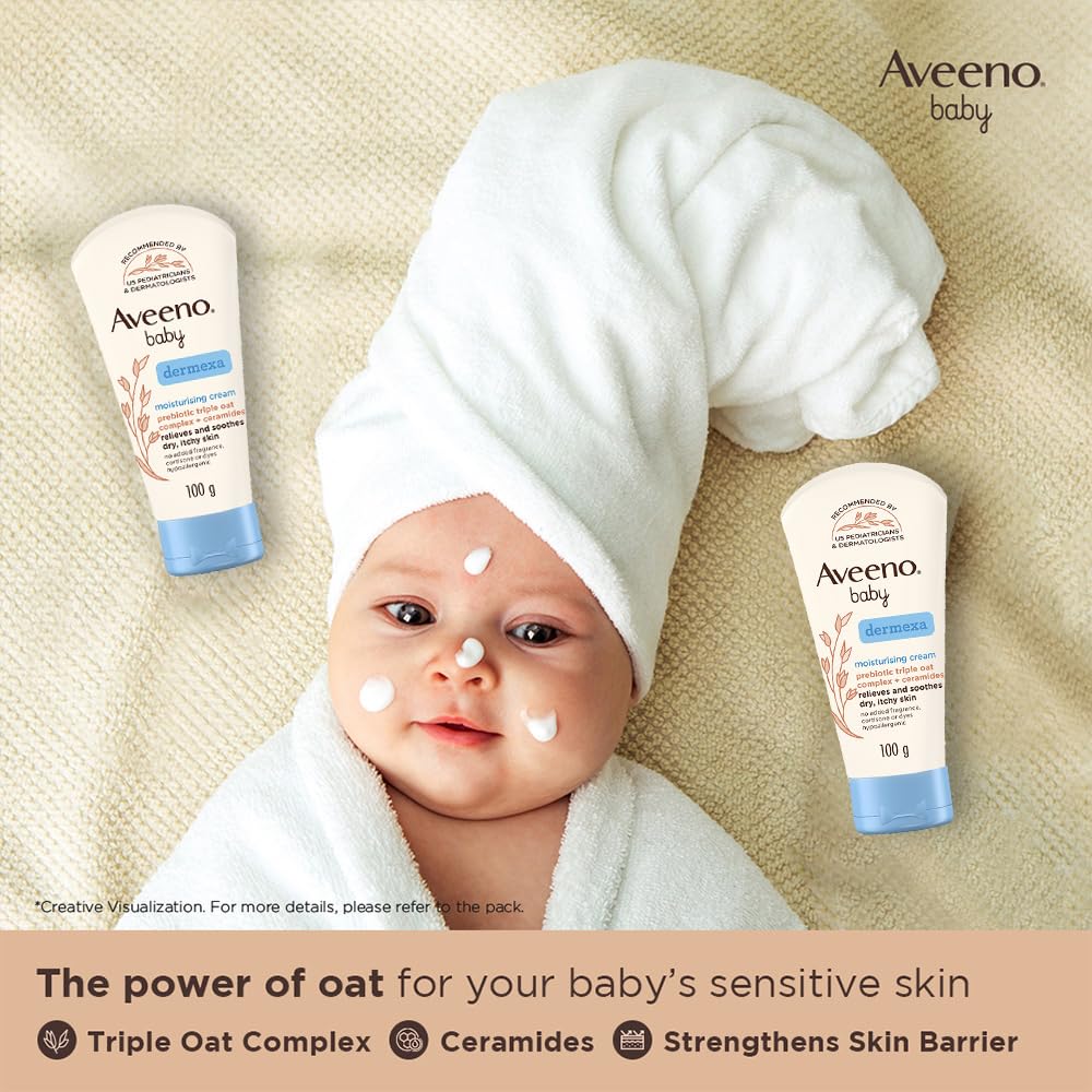 Aveeno Baby Dermexa Moisturising Cream 100G With Triple Oat Complex And Ceramides To Soothe And Relieve Dry, Itchy, Sensitive Skin|Us Pediatrician Recommended|No Added Fragrance, Cortisone Or Dyes