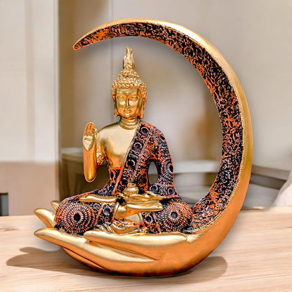 Big Meditating Moon Buddha Statue Showpiece Bronze Finish | Spiritual Home Decor Idol for Living Room Office Table Meditation Corner | Peaceful Zen Figurine Gift 20.3 x 7.6 cm