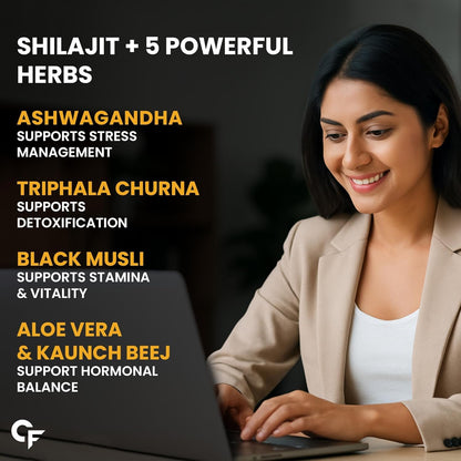 Carbamide Forte Shilajit Gold Capsules For Women With Pure Shilajeet Swarna Bhasma, Saffron & Ashwagandha | Himalayan Shilajit for Women | Shilajeet Gold Original | 60 Veg Capsules