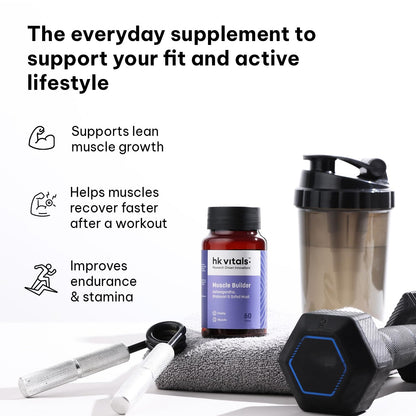 HealthKart hk vitals Muscle Builder (60 Tablets) | Blend of Ashwagandha, Shatavari and Safed Musli | For Immunity, Muscle Strength and Vitality