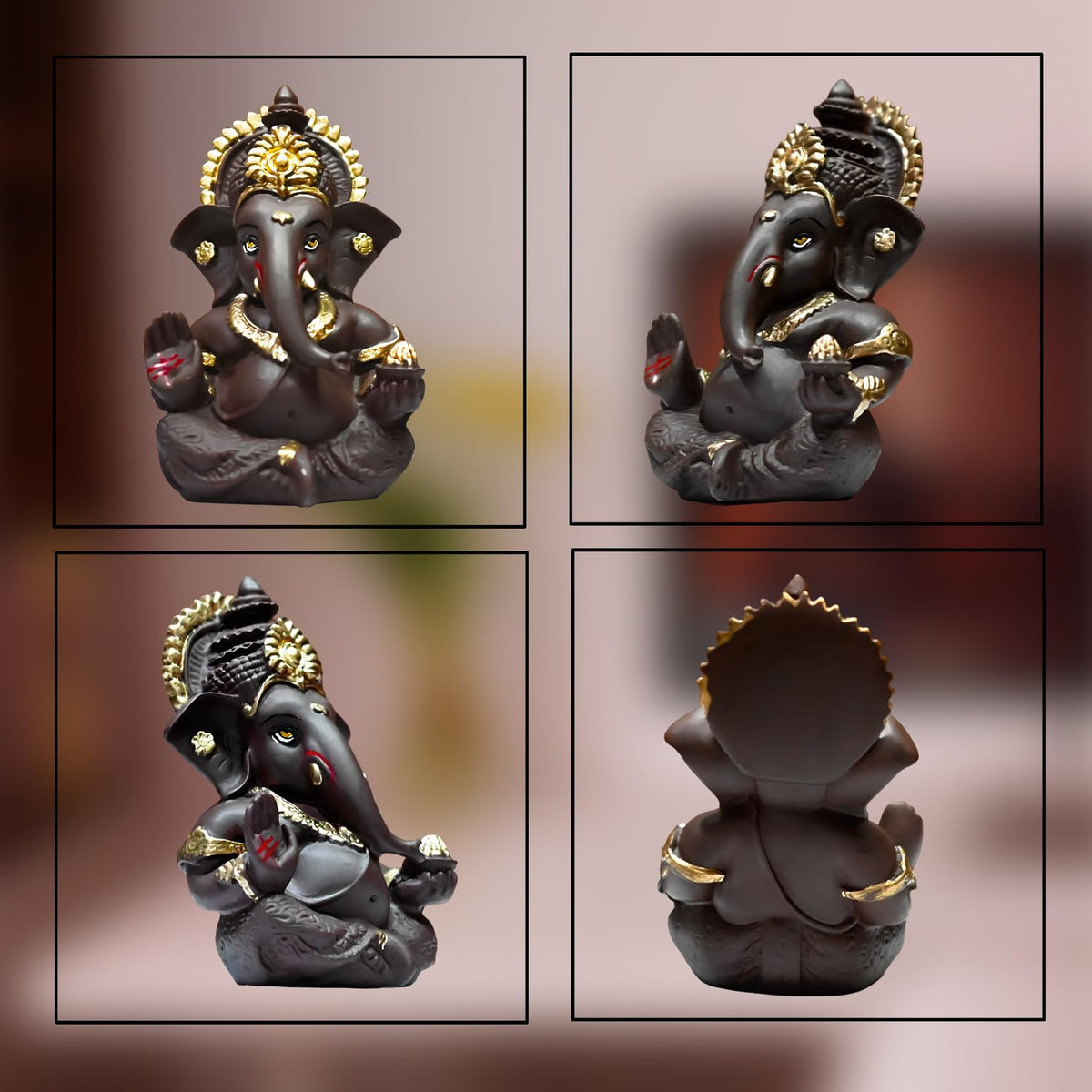 Gold Plated Ganesha Idol for Office Desk Puja Room God Ganesha Idol for Home Decor Ganpati for Sculpture, Religious Gift 3.5 inches (8.89 x 5.08 cm) (Brown), Resin, Religious