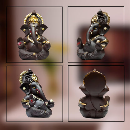 Gold Plated Ganesha Idol for Office Desk Puja Room God Ganesha Idol for Home Decor Ganpati for Sculpture, Religious Gift 3.5 inches (8.89 x 5.08 cm) (Brown), Resin, Religious