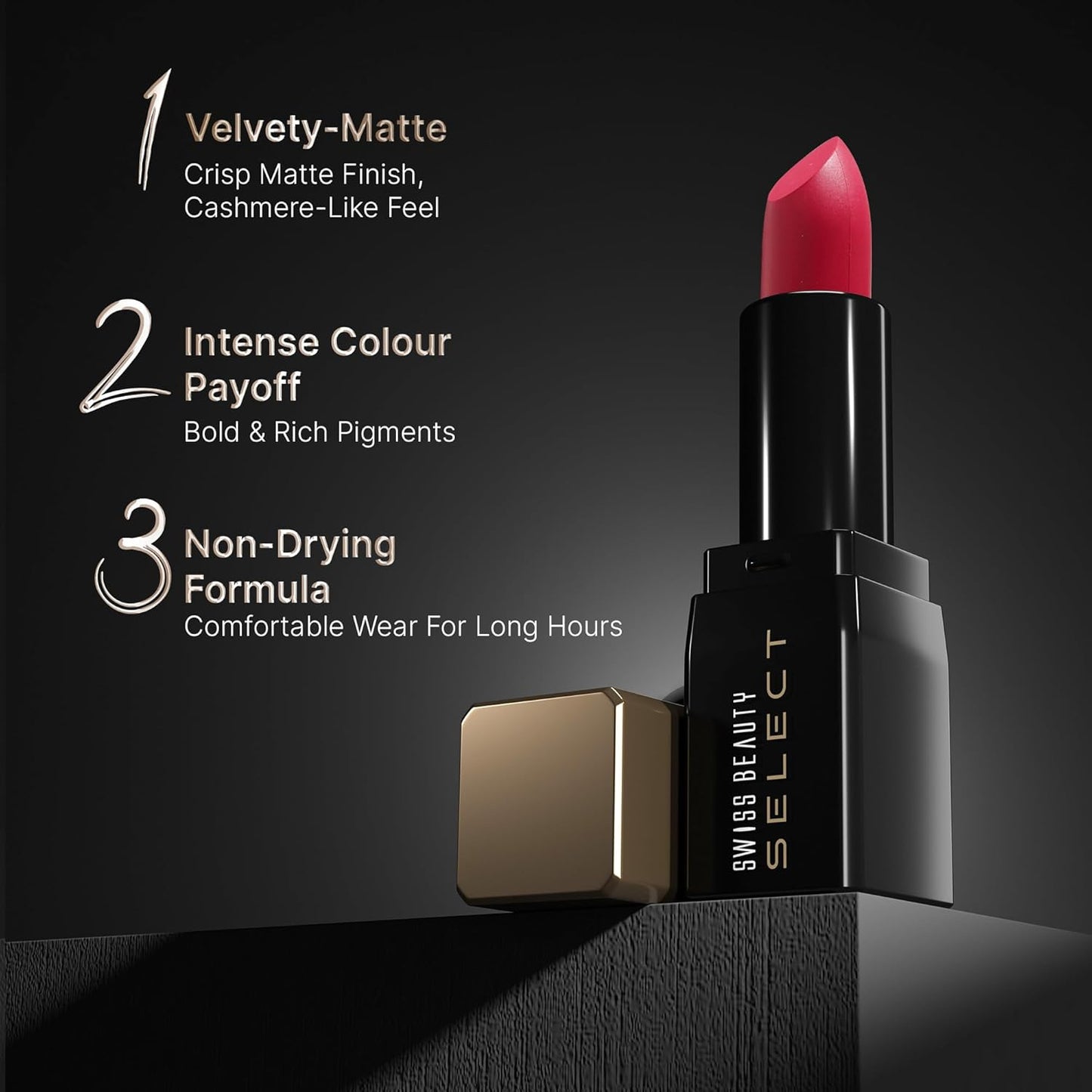 Swiss Beauty Select Dare To Matte Creamy Lipstick | with Velvety matte finish | Long Lasting Stay | with Vitamin E | Shade- Vivid Maroon, 3.8g |