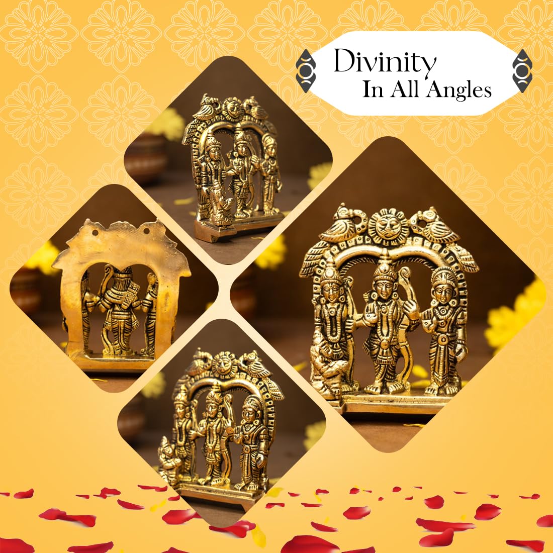 100% Pure Brass Ram Darbar Murti (Size: 8.4 cm) | Ram Darbar Statue for Home Decor and Office Desk | Ram Sita Laxman Hanuman Idol for Puja Room | Shree Ram Parivar Murti for Gift
