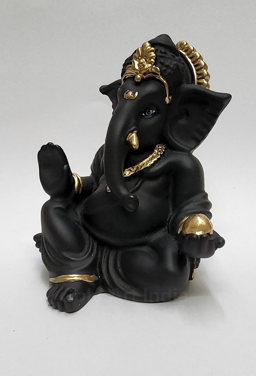 Gold Art India Terracotta Black Gaddi Ganesha for Car Dashboard Home Decor Gifting Diwali Birthday Festivals (GaddiTerracottaBlack)