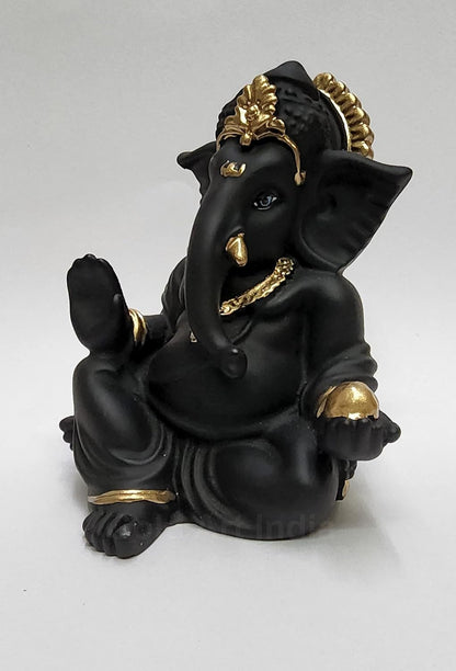 Gold Art India Terracotta Black Gaddi Ganesha for Car Dashboard Home Decor Gifting Diwali Birthday Festivals (GaddiTerracottaBlack)