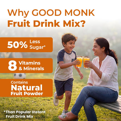 Good Monk Fruit Drink Mix (Natural Orange Powder), 50% Less Sugar with 8 Vitamins & Minerals (Vitamin B12, C, D, Iron & more) | Tasty, Healthy & Tangy Drink Mix for Hydration, Energy, Immunity, 24 Sachets