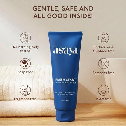 Asaya Fresh Start Smoothening Scrub | Face Exfoliator for Instant Glow-Up | Exfoliating Face & Body | AHA BHA | Dead Skin Remover for Pores, Blackheads & Uneven Skin - 70gm