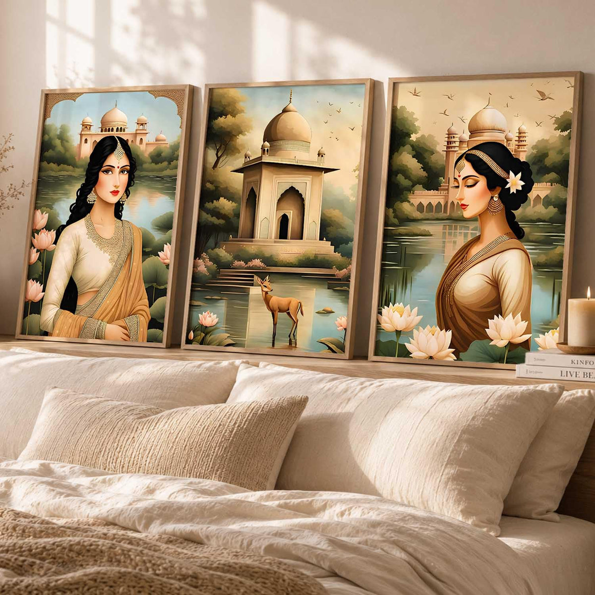 Indian Traditional Madhubani Wall Art Poster With Frame Art Home Decor Wall Painting For Living Room Office Bedroom | engineered wood Set of 3 (13X17 inch)