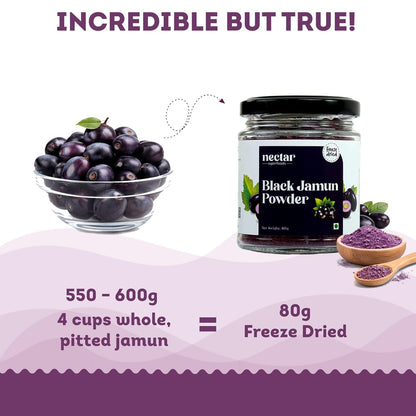 Nectar Superfoods Freeze Dried Black Jamun Powder- 80 grams Jar-Pack of 1 Nos | 100% Natural | No Added Sugar, Preservative-Free & Vegan | Processed in India