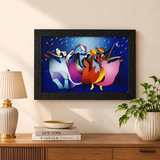 Wooden framed Modern Art Rain Painting | Ready to Hang- (Wooden Frame, Multicolor, 14 inch x 10 inch)