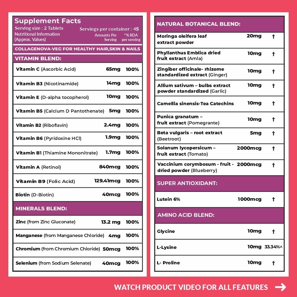 Supplement facts and natural botanical blend information on a pink background