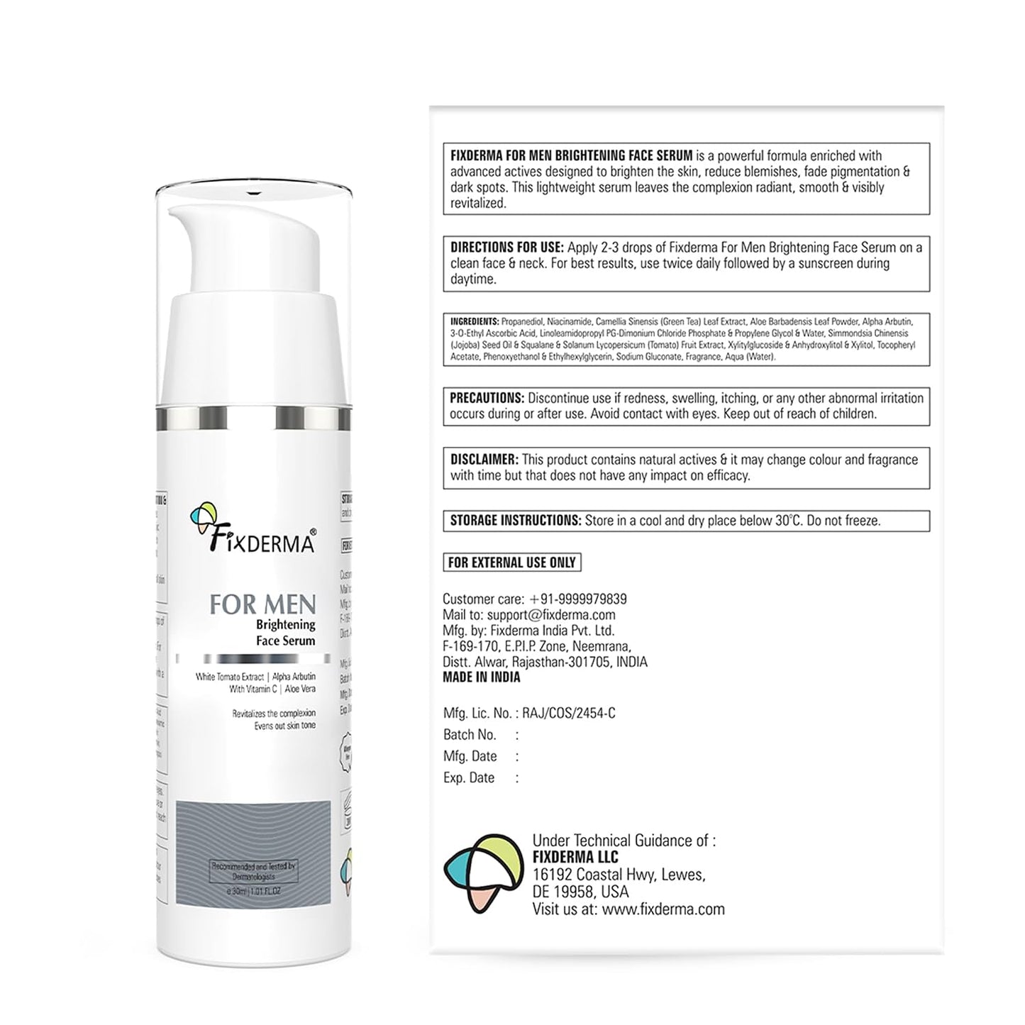 Fixderma Brightening Face Serum for Men |Vitamin C & Alpha Arbutin Serum- 30ml