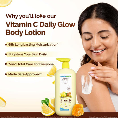 Mamaearth Vitamin C Daily Glow Body Lotion For Skin Brightening with Vitamin C & Honey 400ml|Nourishes Dry Skin|48 H Moisturization| 100% Natural Butter | Non-Greasy Smooth Skin | For All Skin Types