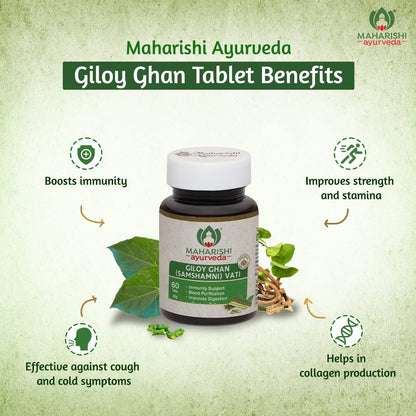 Zephibo Maharishi Ayurveda Giloy Ghan Vati - 100% Natural Immunity Boosting Tablets | Enhances Strength & Stamina | Fights Fatigue | Detoxifies The Body, 60 Tablets
