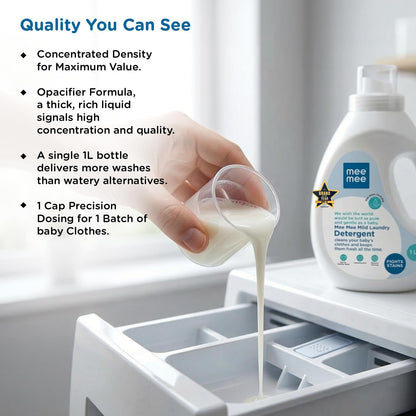 Mee Mee Baby Liquid Detergent 1 L | pH Balanced, Free from Harsh Chemicals, Safe for Mother’s Hands & Baby’s Skin | Anti-Bacterial, Removes Stains & Odor with One Drop, Hypoallergenic