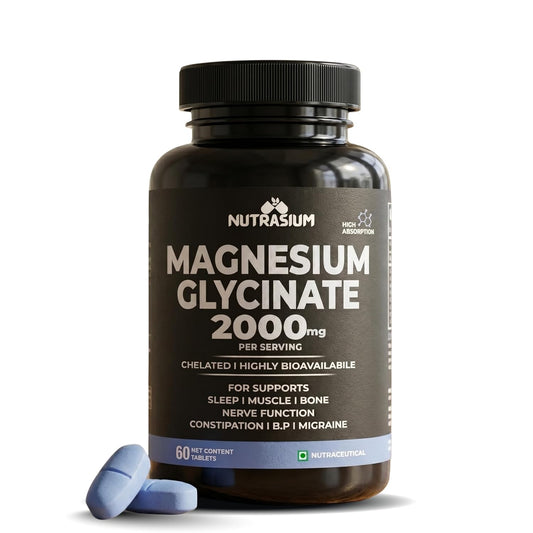 Nutrasium Magnesium glycinate 2000 mg Per Serving | Chealted & High Absorbtion | For Deep Natural Sleep, Muscle Relaxation, Supports Heart & Nerve Function | 60 Tablets