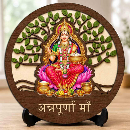 Plan To Gift Annapurna Maa Wooden Idol with Stand for Home Temple, Puja Room, Office Desk & Indoor Mandir Decor - 5x5 Inch
