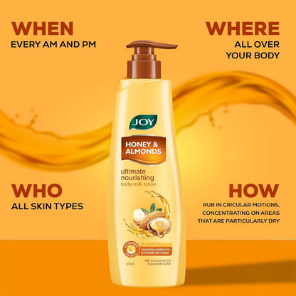Joy Honey & Almonds Ultimate Nourishing Body Milk Winter Lotion 600ml | With Shea Butter & Vitamin E | Long Lasting Moisture | Prevents Dryness & Provides Intense Moisturization for Dry Skin