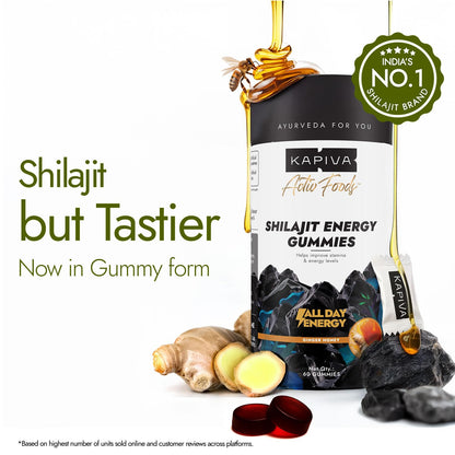 Kapiva Himalayan Shilajit/Shilajeet Gummies | 225mg Shilajit/Gummy | Ginger Honey Flavour | NABL-Certified Gummy | Boosts Energy Levels, Endurance & Stamina | No Added Sugar | Gelatin Free