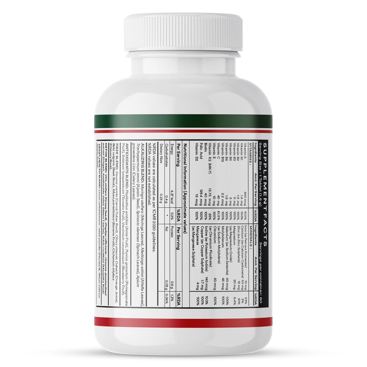 INLIFE Plant Based Multivitamin Tablets for Men & Women | 75+ Ingredients with Vitamins B12, D3, Superfoods, Greens, Vegetables, Fruits & Herbs Supplement for Immuntiy - 60 Tablets (Pack of 1)