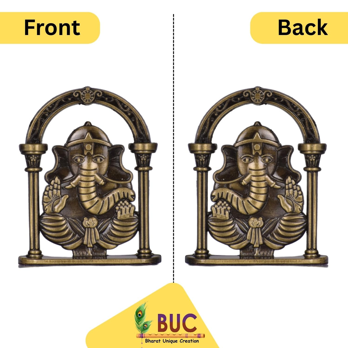 Gajanan Ganesh Ji with Artistic Frame Idol for Car Dashboard – Brass Finish Hindu God Murti Spiritual Ganpati Ji Showpiece for Home & Travel (S976-BRS)