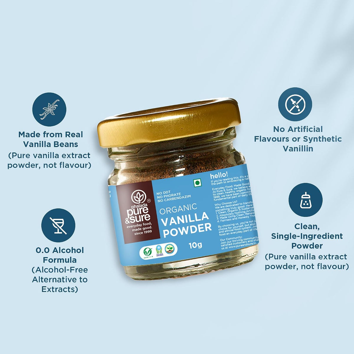 Pure & Sure Organic Vanilla Powder 10G | 100% Naturally Processed & Rich in Flavor, Aroma & Taste | Enhancer for Baking and Cooking | No Additives & Preservatives