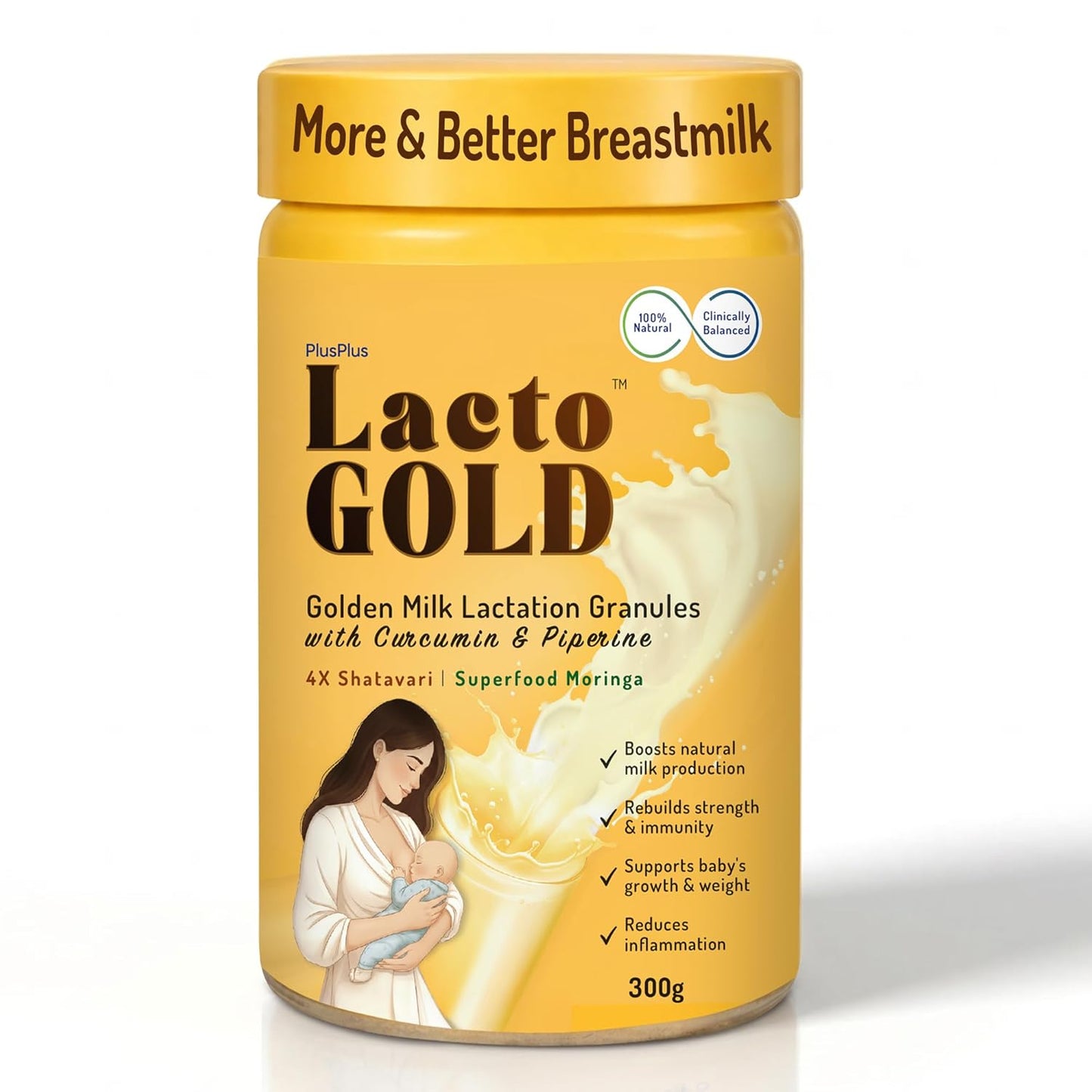 LactoGold™ Lactation Granules | Not Just More But Better BreastMilk | 4X Shatavari, Moringa, Curcumin & Piperine | 300g | Pack of 1 |