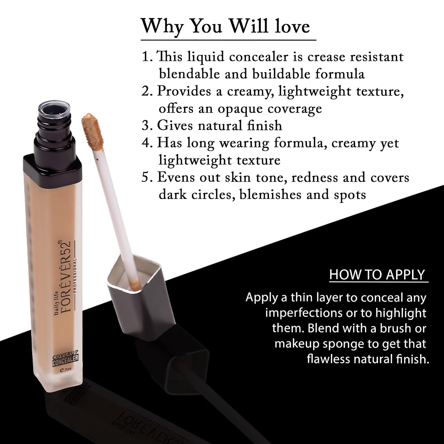 Daily Life Forever52 Coverup Concealer | Full Coverage, Crease-Resistant, Blendable & Buildable, Natural Finish for Light Skin | Butter Pecan, 7ml