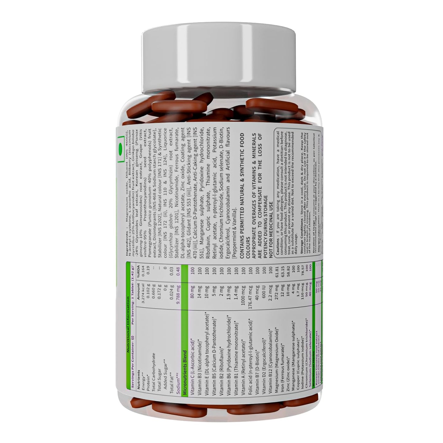 Neuherbs True Vitamin With Iodine Multivitamin With Zinc, Vitamin C, Vitamin-D, Gingseng, Ginkgo Biloba, Coenzyme Q-10, Lutein & Choline For Men And Women