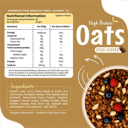 Health Ninja High Protein Cold Coffee Oats | Cold Coffee Oats | 22% Protein, 11% Fibre | No White Sugar | Healthy Breakfast Oats