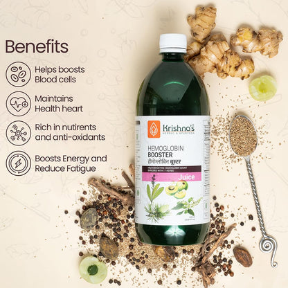 KRISHNA'S HERBAL & AYURVEDA Hemoglobin Booster Juice-1000 Ml|Helps To Improve Your Haemoglobin Count|Goodness Dev Daru, Kutki, Amla & 13 Other Super Herbs