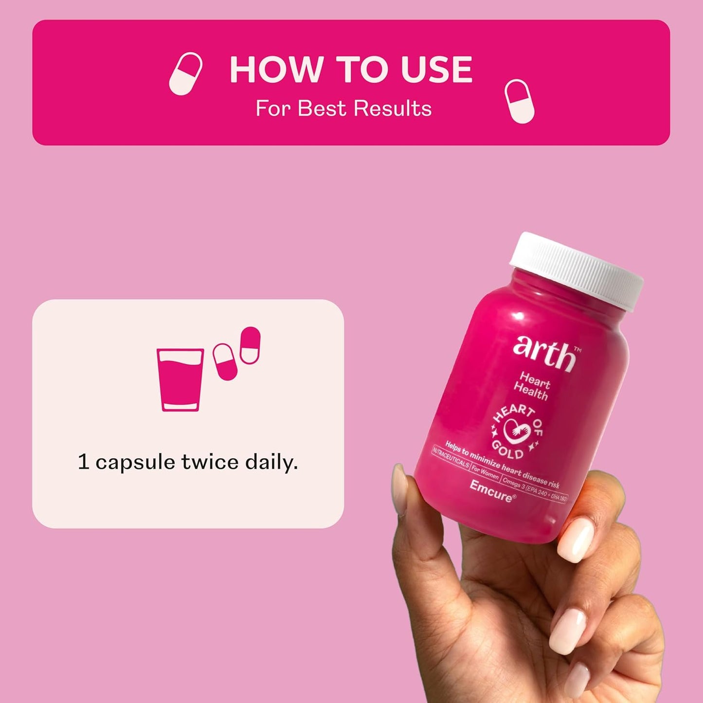 Arth Heart Health | Promotes good heart health, Supports Cardiovascular health, Manages Cholestrol levels | Omega 3's anti-inflammatory properties help to maintain heart health, immunity, skin and bone health (30 Capsules)