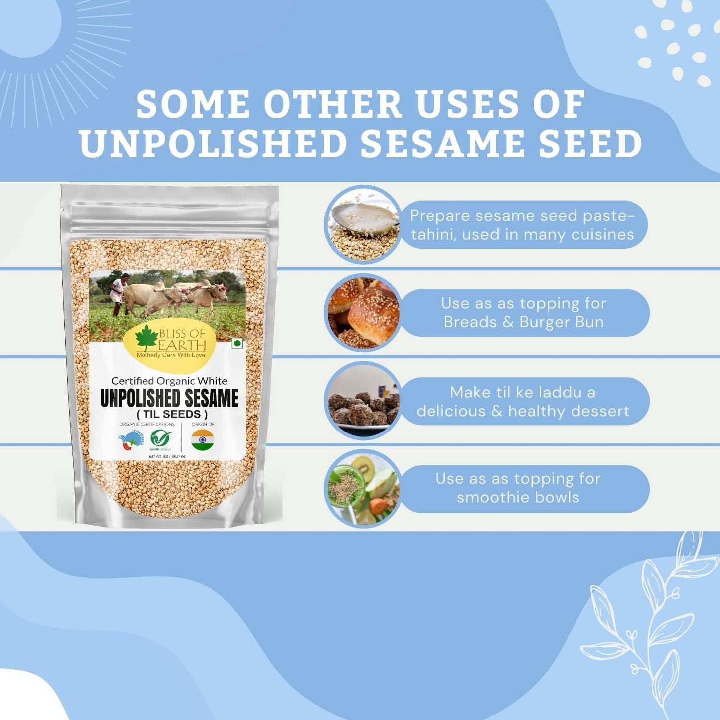 Bliss of Earth Organic Unpolished White Sesame Seeds 600 gm For Eating, Raw Til Seeds