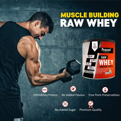 Pro360 Raw Whey Protein 100% - Unflavored - 400gm (100% Whey with Digestive Enzymes, 26.6g Protein, 5.97g BCAA, 4.7g Glutamic Acid per Serving)