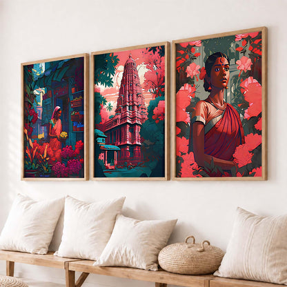 Premium Digital Painting with Frame for Home Decor - Painting for Living Room Bedroom Office Room Decor - Painting for Wall Decoration - Pack of 3 (Modern Art Painting, Design07, 10X13 inch)