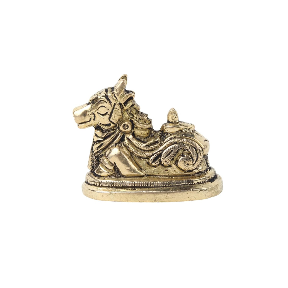 Handcrafted Brass Nandi Murti | Sacred Bull Idol for Shiva Pooja & Home Temple | Traditional Hindu Devotional Statue (Design01: L5 x W3 x H4.5 cm)