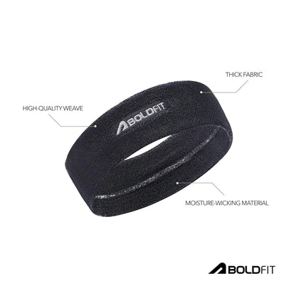 Boldfit Gym Headband for Men and Women - Sports Headband for Workout & Running, Breathable, Non-Slip Sweat Head Bands for Long Hair (Black)