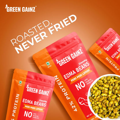 Green Gainz Roasted Edamame Peri Peri Limon Flavour 100gm | Healthy Namkeen Snacks | 100% Veg High Protein Snack | Fiber Rich | No Palm Oil | Roasted, Not Fried