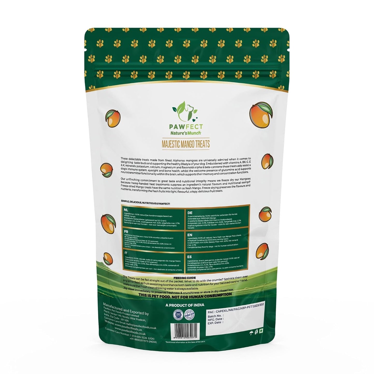 Pawfect Nature's Munch Freeze-Dried Majestic Mango Treats for Dogs - 100% Natural - Hypoallergenic - Grain-Free Veg Treats - Promotes Shiny Coat - Supports Healthy Metabolism (40g/1.41oz)