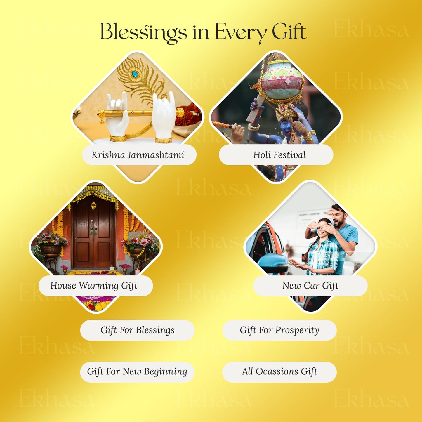 Ekhasa Lord Krishna Hands with Flute Idol (Big Size) | Krishnaji Divine Hands Idol with Flute and Peacock Feather | Krishna Statue for Car Dashboard & Griha Pravesh Gift