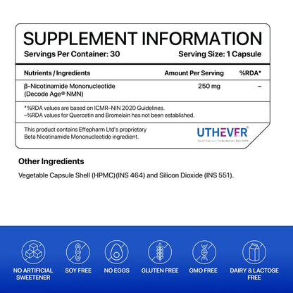 Supplement information label with UTHEVFR branding on a white background