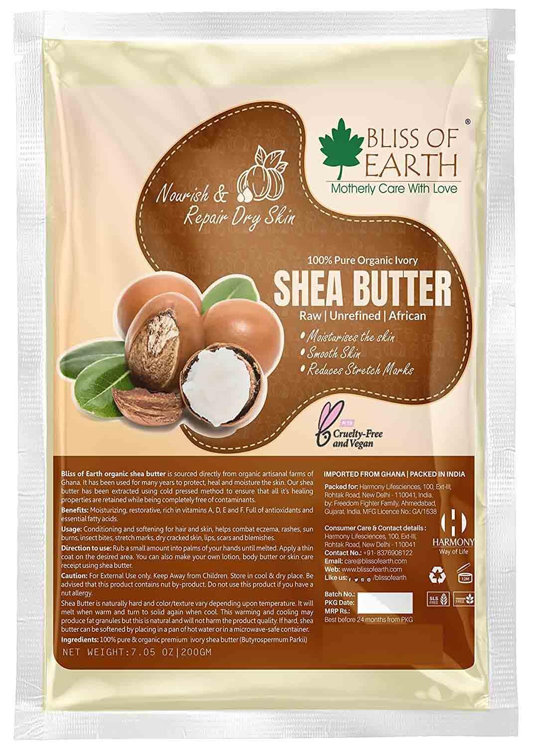 Bliss of Earth Organic Raw Shea Butter, 100% Raw and Unrefined Shea Butter, for Hair & Skin, 100% Pure and Natural, Deep Moisturizing, 100 g, Ivory (100 gm)