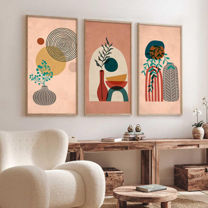 Boho Decorative Modern Wall Art Home Dacor Abstract Painting poster With Frame For Living Room Bed Room Hotel Wall Decor Digital Reprint Engineered Wood Set of 3 (Art 12, 10x19 inch)