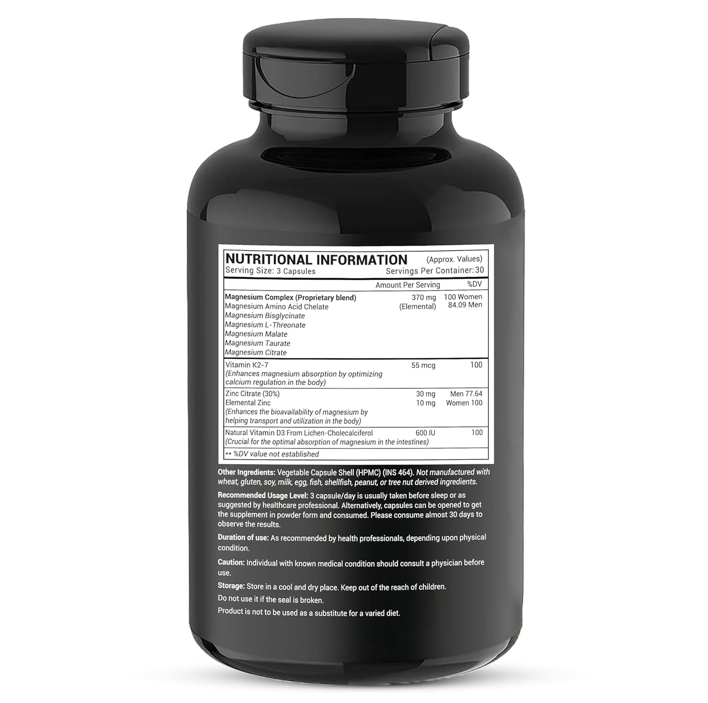 GREENDORSE Magnesium Complete - High Absorption Magnesium Complex with 5 Forms + Zinc, D3 & K2-7 | Bioavailable formula for Muscle Cramps, Stress Relief, Bone Health, and PMS | 90 Veg Capsules