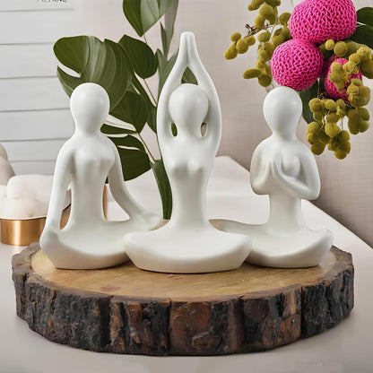 Pack of 3 Yoga Girl Statue Ceramic Meditating Thinker Sculpture Decorative Yoga Showpiece for Gifting Living Room House Warming Anniversary Birthday Office & Home Decoration