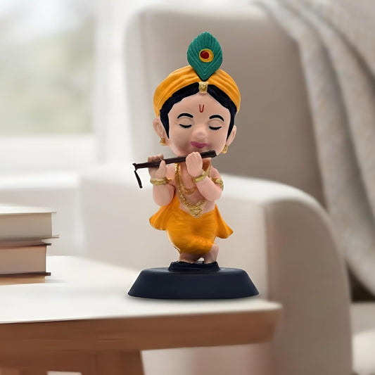 Shri Krishna with Flute Figurine Showpiece for Car Dashboard, Home Office | Kanha Ji Murti Statue for Hindu Temple, Spiritual Decor | Gift for Devotees