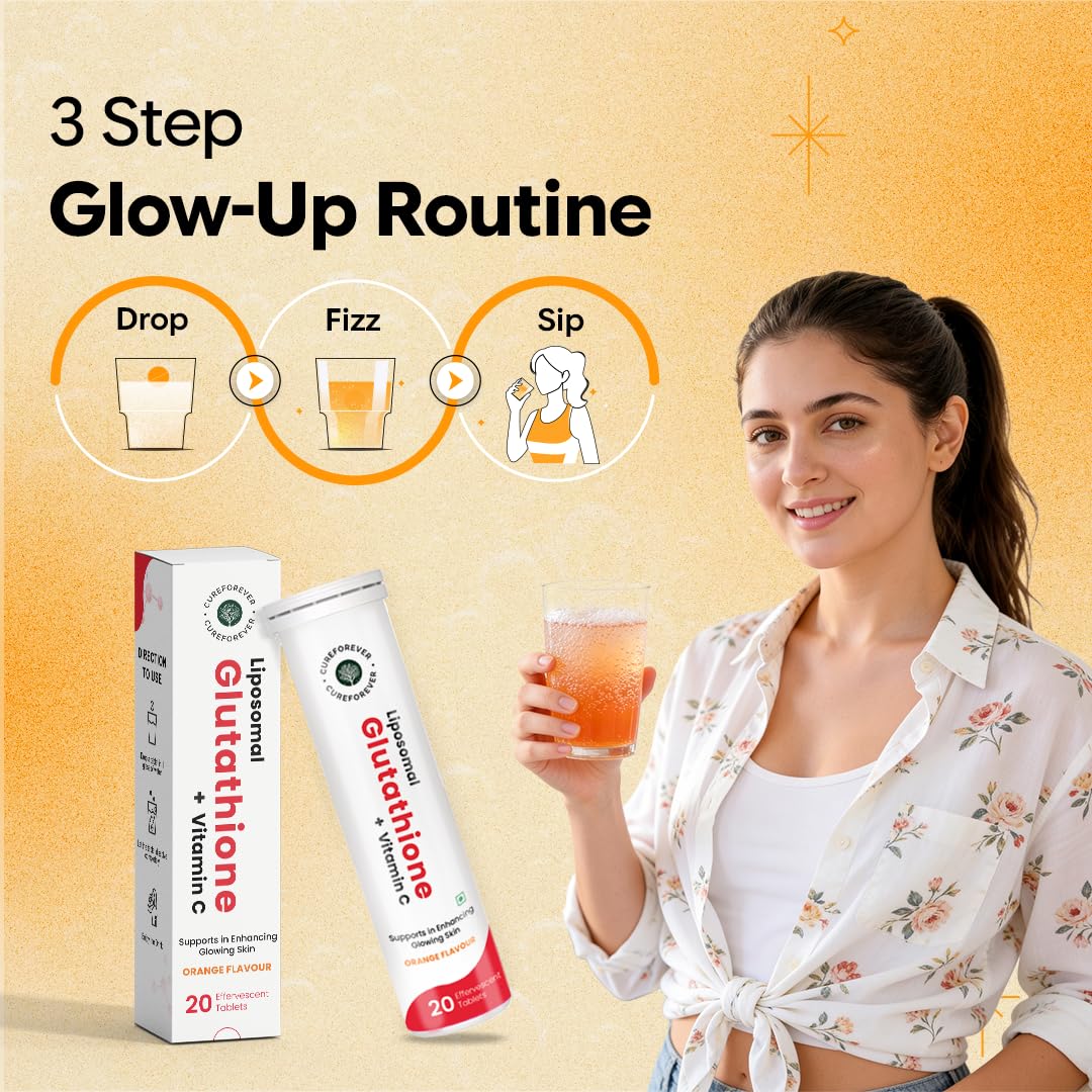 CUREFOREVER Glutathione Effervescent Tablets, 20 Tablets with Vitamin C, Liposomal Glutathione 500mg for Antioxidant Support, Skin Glow & Radiance Support, Detox Support